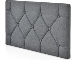 Gestoffeerd Hoofdbord, Wandgemonteerde Spons Gewatteerde Hoofdbord met Linnen, PU lederen Oppervlak, Moderne knop Getuft Hoofdbord voor Verschillende Bedmaten, Bevestiging Inbegrepen, Eenvoudige Montage (Grijs)