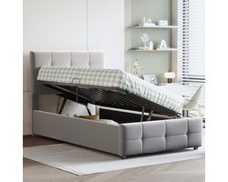 Gestoffeerd hydraulisch opbergbed 90x200 cm - in hoogte verstelbaar hoofdeinde - eenpersoons hoog bedstee - fluwelen stof - grijs