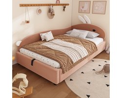 Gestoffeerd kinderbed, Eenpersoonsbed 90 x 200 cm, een-voor meisjes, bed voor tienermeisjes, zonder matras, fluweel