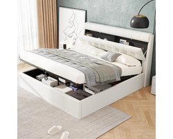 Gestoffeerd Tienerbed - Boxspring Bed - Slaapkamer Inrichting - Met Hydraulische Lade - 180x200 cm - Wit