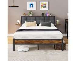 Gestoffeerd Tweepersoonsbed 120x200 cm met Opbergruimte in Hoofdeinde en Nachttafels