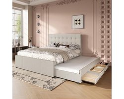 Gestoffeerd tweepersoonsbed - 140 x 200 cm - met opbergruimte en verstelbaar hoofdeinde