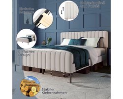 Gestoffeerd Tweepersoonsbed 160x200 cm – Modern Bed met Lattenbodem, Verstelbaar Hoofdeinde en Opbergfunctie – Linnen Bedframe Inclusief Matras – Medahomestore SleepComfort Premium