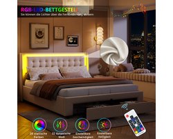 Gestoffeerd tweepersoonsbed 180x200 cm met lattenbodem en gecapitonneerd hoofdeinde, bedframe met opbergruimte - ideaal voor volwassenen en tieners, zonder matras, beige fluweel