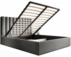 Gestoffeerd Tweepersoonsbed 180x200 cm met Opbergruimte en Gaslift – Luxe Velvet Bedframe met Hoog Getuft Hoofdbord – Groen – 212 x 190 x 107 cm – Aurevia Deluxe – Abkantoor