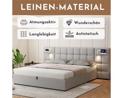 Gestoffeerd Tweepersoonsbed 180x200 cm met Opbergruimte en Hydraulische Bedlade – Modern Linnen Bed met Hoofdeinde voor Jongeren en Volwassenen – Medahomestore