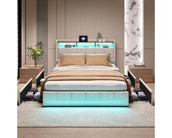 Gestoffeerd Tweepersoonsbed 180x200 cm met Opbergruimte, LED en USB-Poort