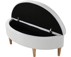 Gestoffeerde Bank Halfronde Bedbank Slaapkamerbank Of Eetkamerbank Met Opbergruimte Witte Vliesimitatie Bekleding Houten Poten Modern Design Luxe Zitmeubel