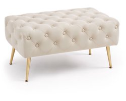Gestoffeerde Bank MADRID 80 cm / Banken voor de Slaapkamer / Halbank / Bank met gewatteerd patroon / fluweel Bank met Gouden poten / Beige