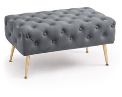 Gestoffeerde Bank MADRID 80 cm / Banken voor de Slaapkamer / Halbank / Bank met gewatteerd patroon / fluweel Bank met Gouden poten / Grafiet