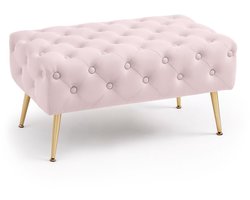Gestoffeerde Bank MADRID 80 cm / Banken voor de Slaapkamer / Halbank / Bank met gewatteerd patroon / fluweel Bank met Gouden poten / Poederroze