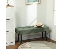 Gestoffeerde bank met corduroy bekleding-bedbank met metalen poten-schoenenbank 100 x 36 x 45 cm Groen
