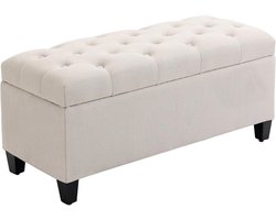 Gestoffeerde Bank met Opbergruimte - Crèmewit - Sierlijke Zitbank voor Hal, Woonkamer of Slaapkamer