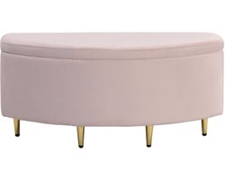 Gestoffeerde bank met opbergruimte, gestoffeerde bank met fluwelen opbergdoos, voetenbank met metalen poten, geschikt voor hal, woonkamer, slaapkamer, 90 x 40 x 42 cm, roze