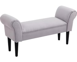 Gestoffeerde bank met zeildoek - armleuningen - halbank met houten frame - schoenenbank voor slaapkamer - woonkamer - hal - 102 x 36 x 51 cm - grijs - wit