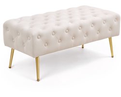 Gestoffeerde Bank MONACO 100 cm / Banken voor de Slaapkamer / Halbank / Bank met gewatteerd patroon / fluweel Bank met Gouden poten / Beige