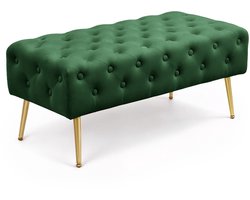 Gestoffeerde Bank MONACO 100 cm / Banken voor de Slaapkamer / Halbank / Bank met gewatteerd patroon / fluweel Bank met Gouden poten / Flesgroen