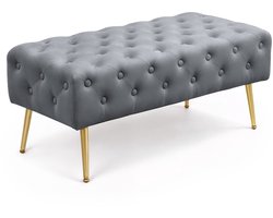 Gestoffeerde Bank MONACO 100 cm / Banken voor de Slaapkamer / Halbank / Bank met gewatteerd patroon / fluweel Bank met Gouden poten / Grafiet