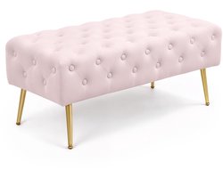 Gestoffeerde Bank MONACO 100 cm / Banken voor de Slaapkamer / Halbank / Bank met gewatteerd patroon / fluweel Bank met Gouden poten / Poederroze