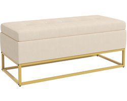 Gestoffeerde bank Opbergbank Bedbank 110x44x49cm Beige Zacht huidvriendelijk materiaal Dik en comfortabel gevuld Duurzame stalen poten Knopen-getufte design Verborgen grote opbergruimte Geschikt voor hal, woonkamer en slaapkamer