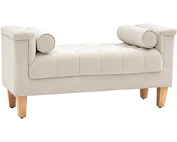 Gestoffeerde Bank - Vintage Bankje 2 Zits - 115x44x58 cm - Chenille Stof Noppen - Voor Hal & Slaapkamer - Beige