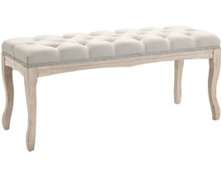 Gestoffeerde Bank Vintage Bedbank Voor Slaapkamer & Woonkamer, Kistbank Van Rubberhout Met Linnen Bekleding In Beige, 110x40x48cm