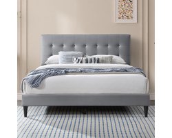 Gestoffeerde Boxspring 160x200 cm of 140x200 cm - Zacht Grijze Afwerking, Verstelbare Hoofdsteun en Ingebouwde Lattenbodem