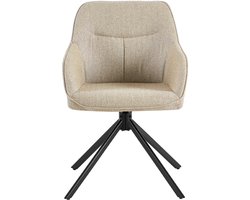 Gestoffeerde eetkamerstoel met armleuningen – 360° draaistoel met metalen onderstel – Beige Zwart