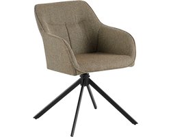 Gestoffeerde eetkamerstoel met armleuningen – 360° draaistoel met metalen onderstel – Bruin Zwart
