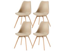 Gestoffeerde Eetkamerstoel Set van 4 met Massief Houten Zitting