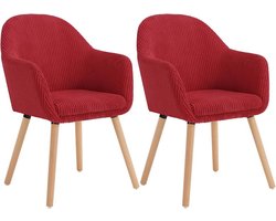 Gestoffeerde Eetkamerstoelen Set van 2 - Fauteuils met armleuningen - Comfortabel, stevig, veelzijdig - Corduroy en massief hout - Rood - 55,5 cm x 83,5 cm x 56,5 cm