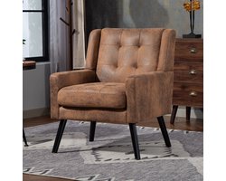 Gestoffeerde Fauteuil - massief houten poten en rugleuning, comfortabele tv-stoel, draagvermogen 130 kg, Scandinavisch design - Bruin