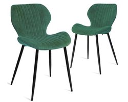 Gestoffeerde fluwelen eetkamerstoelen met metalen poten - Set van 2 - Groen