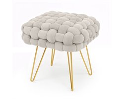 Gestoffeerde Fluwelen Poef DOTTY 38 cm / Vierkante Poef met Gouden Poten / Stijlvolle Kruk / Kaptafelkruk / Halstoel / Woonkamerstoel / Crèmekleur