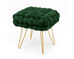 Gestoffeerde Fluwelen Poef DOTTY 38 cm / Vierkante Poef met Gouden Poten / Stijlvolle Kruk / Kaptafelkruk / Halstoel / Woonkamerstoel / Flesgroen