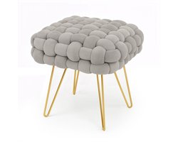Gestoffeerde Fluwelen Poef DOTTY 38 cm / Vierkante Poef met Gouden Poten / Stijlvolle Kruk / Kaptafelkruk / Halstoel / Woonkamerstoel / Lichtgrijs
