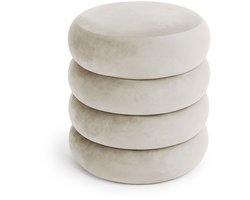 Gestoffeerde Fluwelen Poef met Opbergruimte SNUGGO 42 cm / Gestoffeerde Poef / Ronde Poef / Woonkamerstoel / Opbergkruk Wonen / Crèmekleur