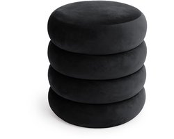 Gestoffeerde Fluwelen Poef met Opbergruimte SNUGGO 42 cm / Gestoffeerde Poef / Ronde Poef / Woonkamerstoel / Opbergkruk Wonen / Zwart