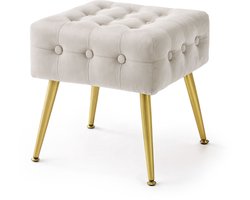 Gestoffeerde Fluwelen Poef QUADRA 40 cm / Vierkante Poef met Gouden Poten / Stijlvolle Kruk / Kaptafelkruk / Halstoel / Woonkamerstoel / Beige