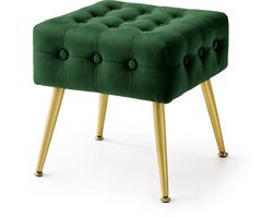 Gestoffeerde Fluwelen Poef QUADRA 40 cm / Vierkante Poef met Gouden Poten / Stijlvolle Kruk / Kaptafelkruk / Halstoel / Woonkamerstoel / Flesgroen