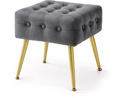 Gestoffeerde Fluwelen Poef QUADRA 40 cm / Vierkante Poef met Gouden Poten / Stijlvolle Kruk / Kaptafelkruk / Halstoel / Woonkamerstoel / Grafiet