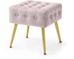 Gestoffeerde Fluwelen Poef QUADRA 40 cm / Vierkante Poef met Gouden Poten / Stijlvolle Kruk / Kaptafelkruk / Halstoel / Woonkamerstoel / Poederroze
