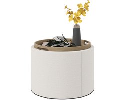 Gestoffeerde kruk-linnen-verborgen opbergruimte-omkeerbaar deksel-56 cm x 56 cm x 42 cm-crème + naturel