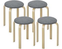 Gestoffeerde krukjes in een set van 4 - stapelbaar - gelakt oppervlak - houten poten - grijs