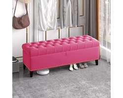 Gestoffeerde Opbergbank - Halbank Voetenbank - Zitplaats Cre uevo00ebren - Massief Houten Frame - 60X40X45cm - Rosy Red
