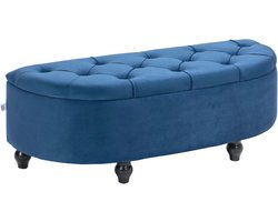 Gestoffeerde opbergbank in halve cirkelvorm - Blauw, 120 x 46 x 42 cm, voor woonkamer en slaapkamer