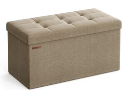 Gestoffeerde Opberger Poef - Zitkist - Voetenbank - Linnen Stof - 38cm x 76cm x 38cm