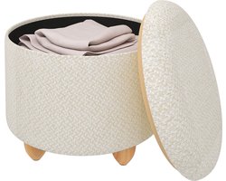 Gestoffeerde poef met opbergruimte – Beige - Multifunctionele poef met opbergruimte op poten – Draagvermogen 300 kg – Bijzettafel & kruk – 33 x 39 cm