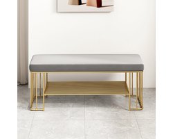 Gestoffeerde schoenenbank - Halmeubel opberger - Schoenen opruimen - Fluwelen zitting goud frame - 61 81 99 cm