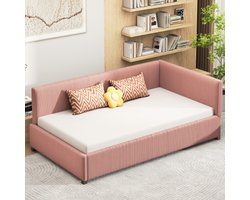 Gestoffeerde slaapbank 90*200 multifunctioneel bed met lattenbodem huidvriendelijke fluwelen stof roze